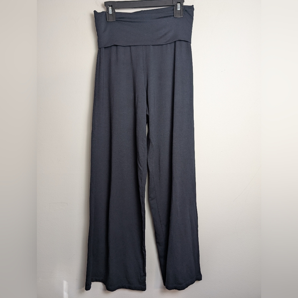 Me+Em Pants Wide Leg Pull On Foldable Waist Comfy Stretch Pants Blue Black